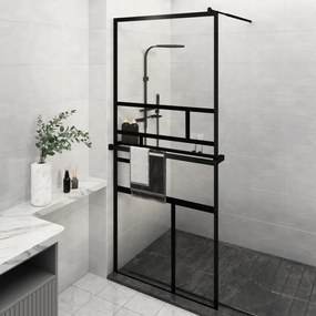 Parete Doccia Con Mensola Nera 100x195 Cm Vetro Esg E Alluminio /