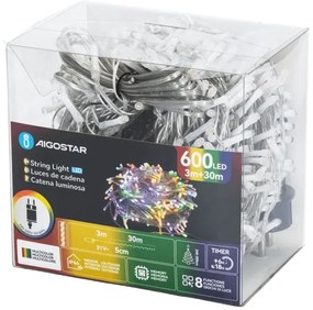 Aigostar - Catena luminosa natalizia LED RGBY per esterni 600xLED/6W/230V 30m IP44