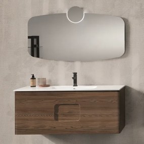 Mobile bagno sospeso ARCO 120 cm Tek e specchio con applique LED