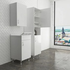 Set da 45 cm con lavatoio colonna e pensile in legno nobilitato bianco Fedra