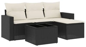 Set divani da giardino 5 pz con cuscini in polyrattan nero