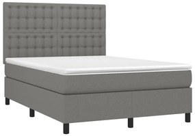 Letto a molle materasso e led grigio scuro 140x200cm in tessuto