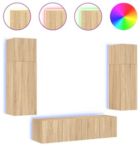 Mobili tv a muro con led 6pz rovere sonoma legno multistrato