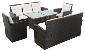 Set divani da giardino 5 pz con cuscini in polyrattan marrone