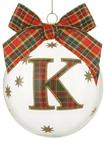 Pallina Natale con lettera K 10 cm tartan