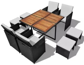 Set da Pranzo da Giardino 9 pz in Polyrattan e Acacia Nero