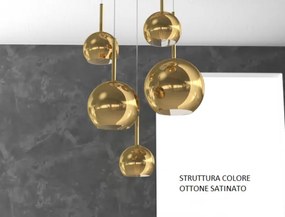 Sosp. ottone sat. rettangolare 5 luci vetri (1 grande+1 medio+3 pic...