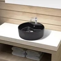 Lavandino bagno in Ceramica nera rotondo con Foro di trabocco cod mxl 40928