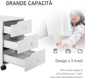 Cassettiera da Ufficio 3 Cassetti Maniglie a Scomparsa 40x50x57,5 cm Bianca...