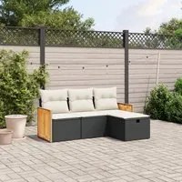 Set Divani da Giardino 4 pz con Cuscini Nero in Polyrattan 3265704