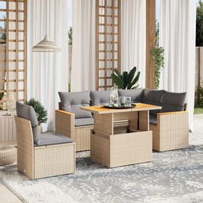 Set divano da giardino 6 pz con cuscini beige in polyrattan