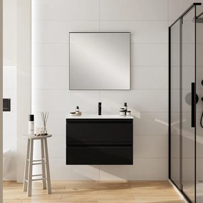 Mobile Pull L80 H55 P45 grafite opaco laccato 2 cassetti a chiusura ammortizzata e lavabo in mineralmarmo grafite, piedini non inclusi