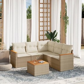 Set divano da giardino 6 pz con cuscini beige in polyrattan