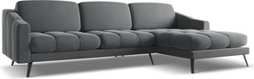 Divano angolare grigio (con penisola a destra) con rivestimento in velluto Nalu – Makamii
