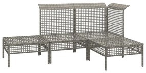 Set Divani da Giardino 4 pz con Cuscini in Polyrattan Grigio