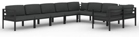 Set divani da giardino 9 pz con cuscini in alluminio antracite