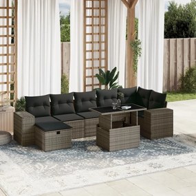 Set divano da giardino 8 pz con cuscini grigio in polyrattan