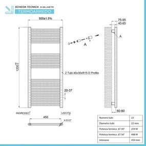 Termoarredo bagno scaldasalviette bianco L 50x120 interasse 45 cm