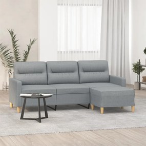 Divano A 3 Posti Con Poggiapiedi Grigio Chiaro 180cm İn Tessuto /