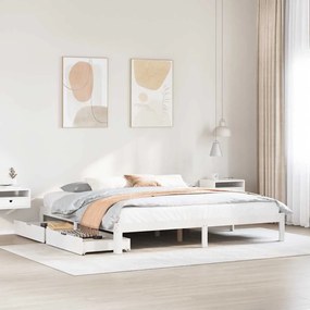 Giroletto Con Cassetti Bianco 180x200 Cm Legno Massello Di Pino /