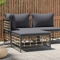 Poggiapiedi da Giardino con Cuscino in Polyrattan Grigio Scuro 364136