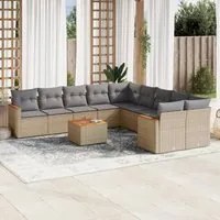 Set Divano da Giardino 11 pz con Cuscini Beige Misto Polyrattan 3226360