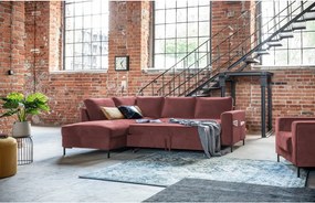 Divano letto angolare in velluto rosa (angolo sinistro) Lofty Lilly - Miuform