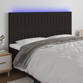 Testiera A Led Nera 160x5x118/128 Cm İn Tessuto /