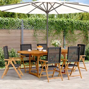 Set pranzo giardino 7 pz nero in polyrattan e legno massello