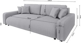 Divano grigio chiaro allungabile/con contenitore con rivestimento in velluto a coste 234 cm Sara – Ropez