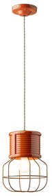 Lampadario Industrial Ferro E Ceramica Con Rete Vintage Arancio 1 Luce E27