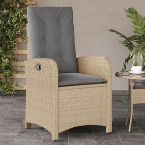 Sedia reclinabile giardino con cuscini beige misto polyrattan