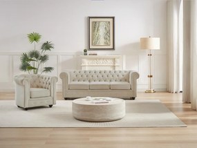 Divano 3 posti e poltrona in Velluto Beige  - CHESTERFIELD