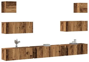 Set Mobile Tv 7 Pz Montato A Parete Legno Antico İn Truciolato /