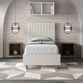 Letto singolo imbottito similpelle Sunny, Bianco / Con Rete