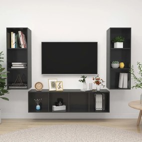 Set Mobile Tv 3 Pz Grigio Lucido İn Truciolato /