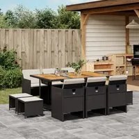 Set da Pranzo da Giardino 11 pz con Cuscini in Polyrattan Nero 3277742