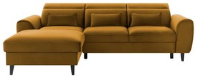 Divano angolare giallo allungabile/con contenitore (con penisola a sinistra/con chaise lounge) e rivestimento in velluto Foble – ELTAP