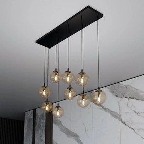 Lampadario a Sospensione in Acciaio e Vetro COSMO 9 Nero 9xE14