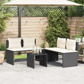 Set divani da giardino 4 pz con cuscini nero in polyrattan