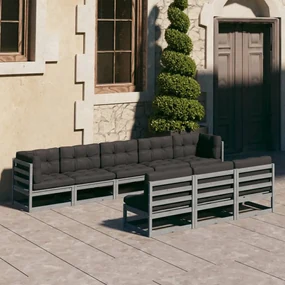 Set divani da giardino 8 pz con cuscini grigio massello di pino