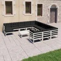 Set Divani da Giardino 13 pz Cuscini Bianchi Massello di Pino cod mxl 42554