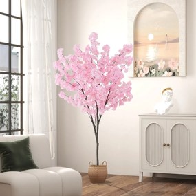 Costway Albero di fiori di ciliegio artificiale alto 190cm, Pianta floreale finta con 1170 fiori rosa vaso da vivaio