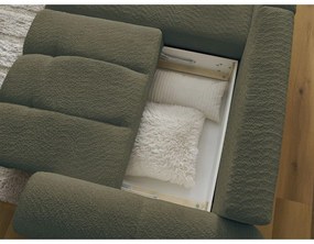 Divano angolare color kaki allungabile/con contenitore (con penisola a sinistra/con chaise lounge) con rivestimento in bouclé Roxelane – Bobochic Paris