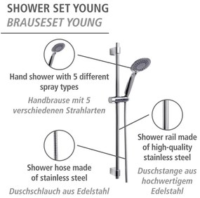 Set doccia in acciaio inox argento lucido 66 cm Young - Wenko