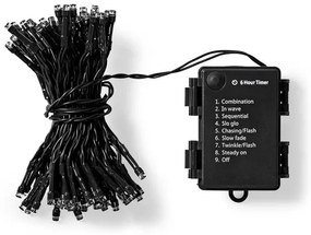 Nedis CLBO96 - Catena natalizia LED 96xLED/7 funzioni/3xAA 7,7m IP44 bianco caldo