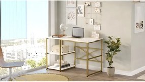 Scrivania Industrial Con Ripiani Laterali 120x60x75H Oro E Bianco Voyage