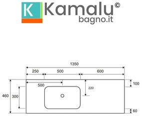 Kamalu - mobile bagno 135 cm con lavabo incasso e vano a giorno a destra sp-135ed