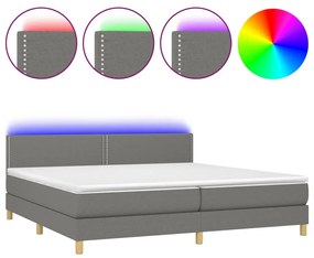 Letto a Molle Materasso e LED Grigio Scuro 200x200cm in Tessuto