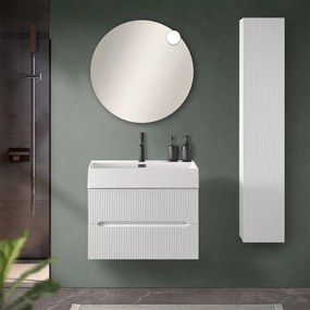 Mobile bagno sospeso cannettato 70 cm bianco opaco con specchio   Bali